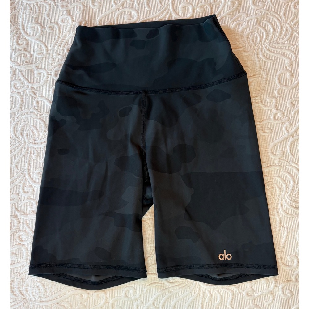 Alo Yoga Biker High-Waist Vapor Shorts Black Camouflage Camo XS